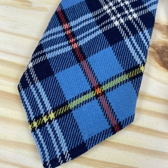 Vintage 70s Retro Blue Red Scotch Plaid Wool Tie - Picture 2 of 3